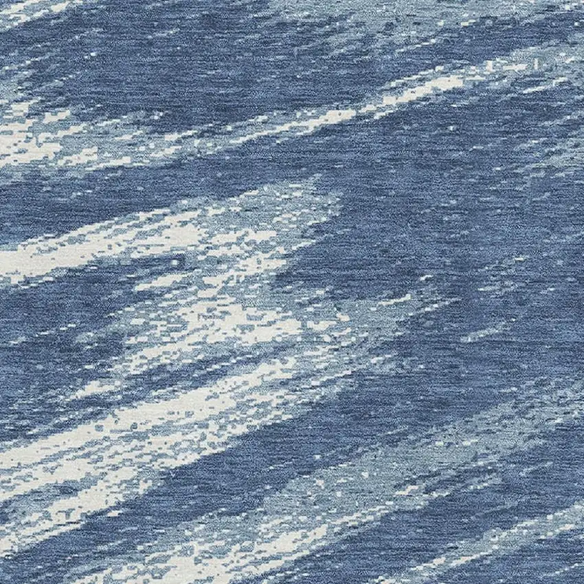 Blue And Ivory Abstract Washable Area Rug With UV Protection Photo 3