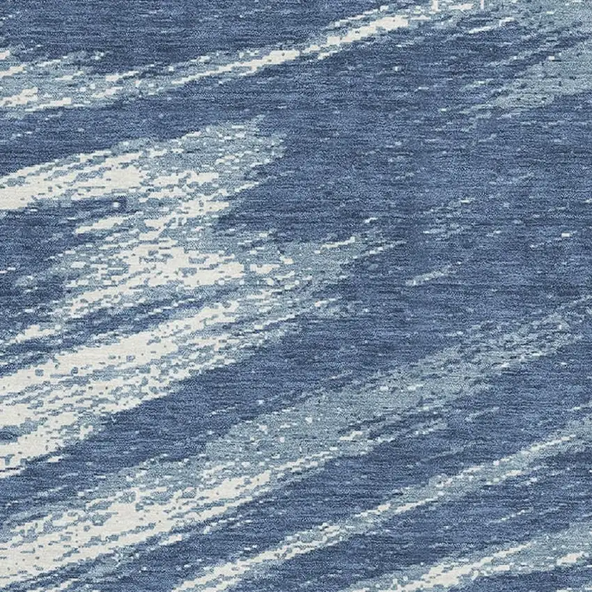 Blue And Ivory Abstract Washable Area Rug With UV Protection Photo 3