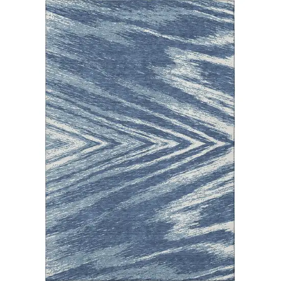 Blue And Ivory Abstract Washable Area Rug With UV Protection Photo 3