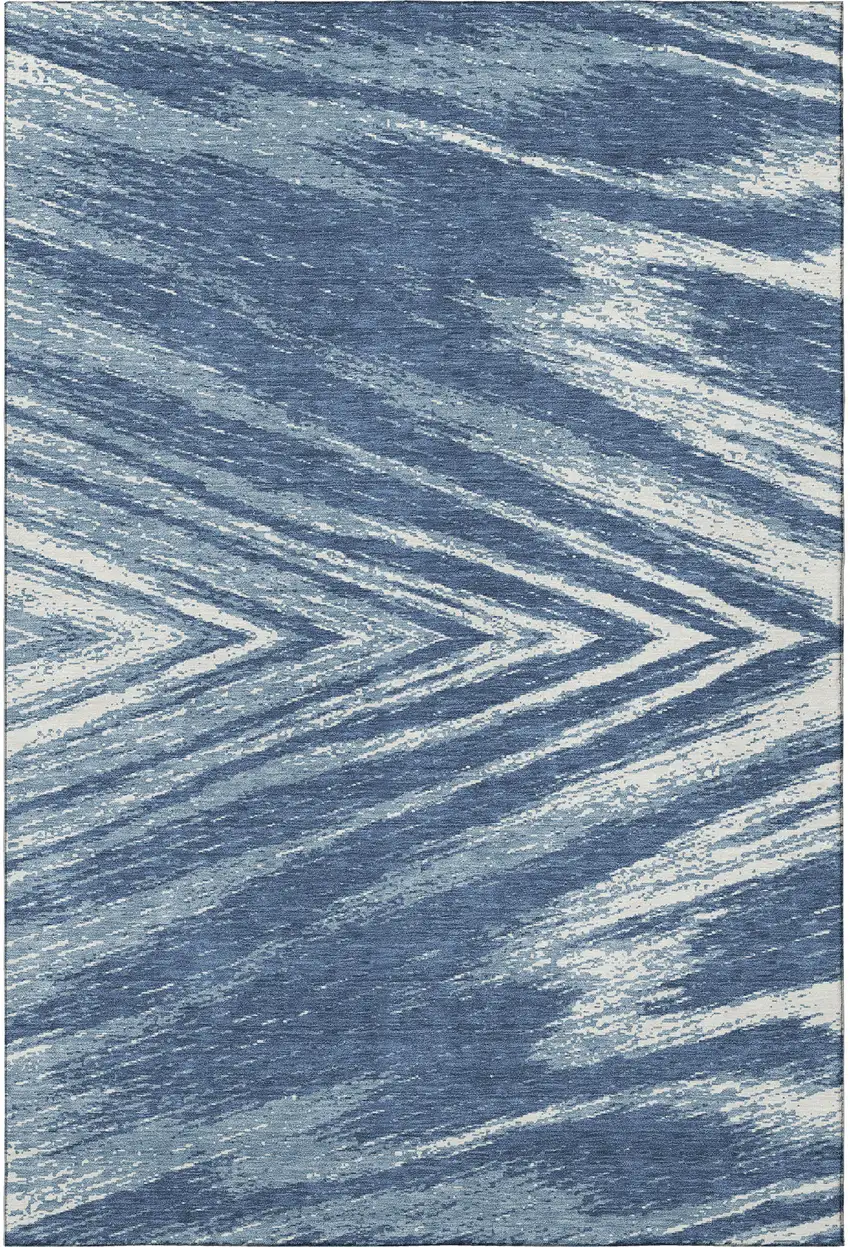 Blue And Ivory Abstract Washable Area Rug With UV Protection Photo 3