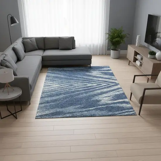 Blue And Ivory Abstract Washable Area Rug With UV Protection Photo 2