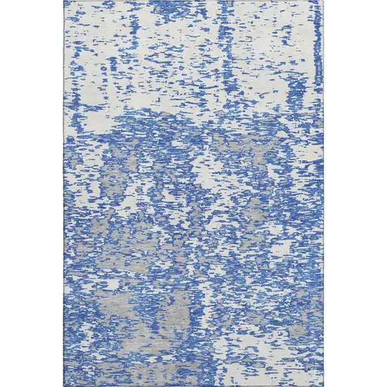 Blue And Ivory Abstract Washable Area Rug With UV Protection Photo 1