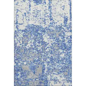 Photo of Blue And Ivory Abstract Washable Area Rug With UV Protection