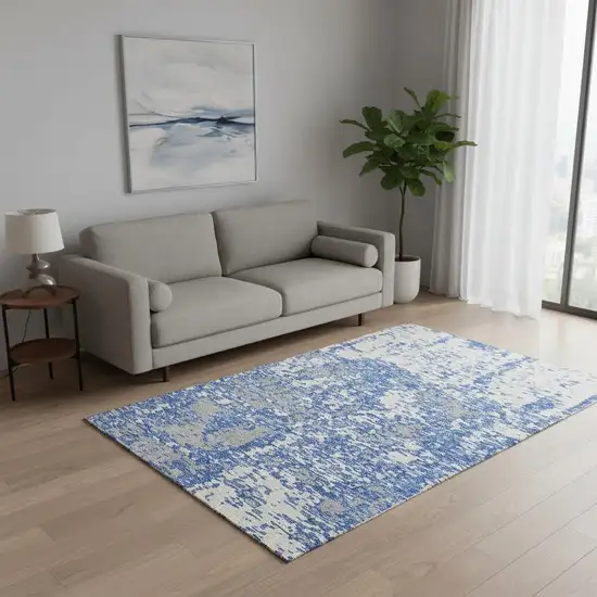 Blue And Ivory Abstract Washable Area Rug With UV Protection Photo 2