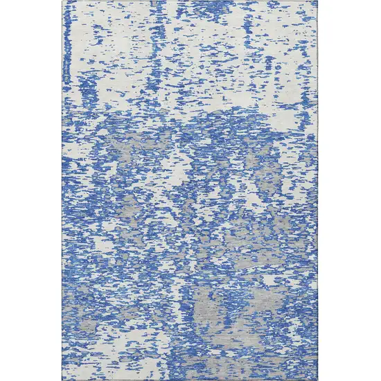 Blue And Ivory Abstract Washable Area Rug With UV Protection Photo 3