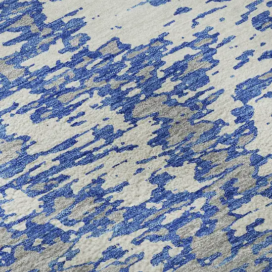 Blue And Ivory Abstract Washable Area Rug With UV Protection Photo 9