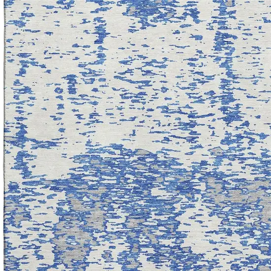 Blue And Ivory Abstract Washable Area Rug With UV Protection Photo 2