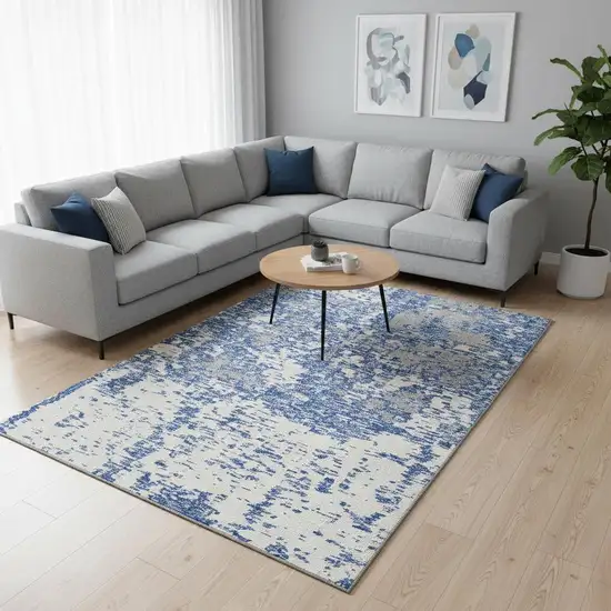 Blue And Ivory Abstract Washable Area Rug With UV Protection Photo 2