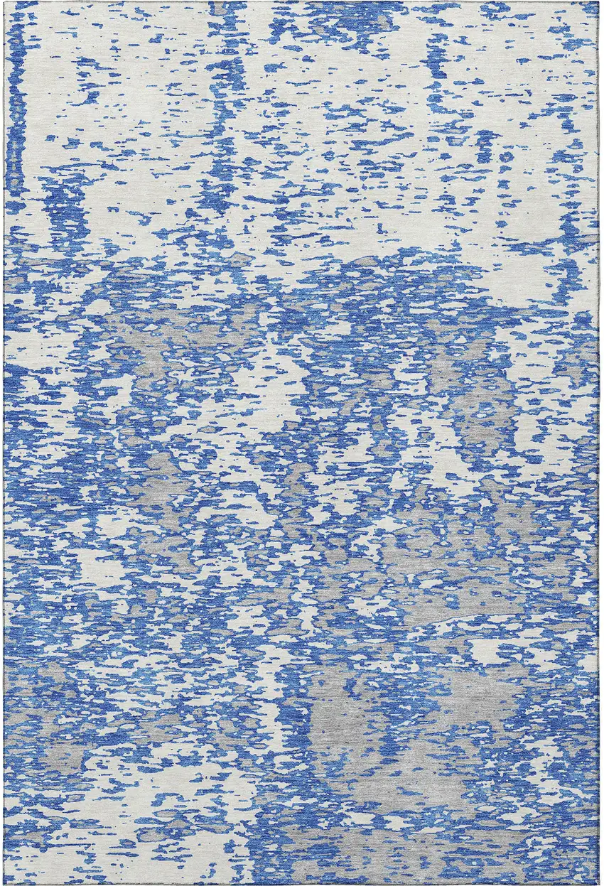 Blue And Ivory Abstract Washable Area Rug With UV Protection Photo 3