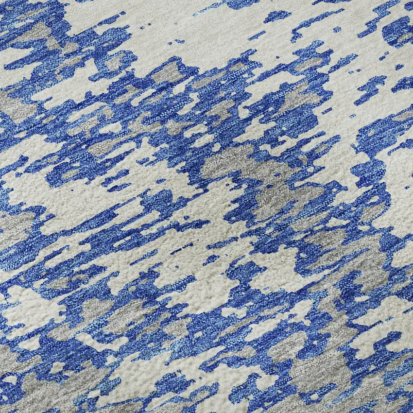 Blue And Ivory Abstract Washable Area Rug With UV Protection Photo 9