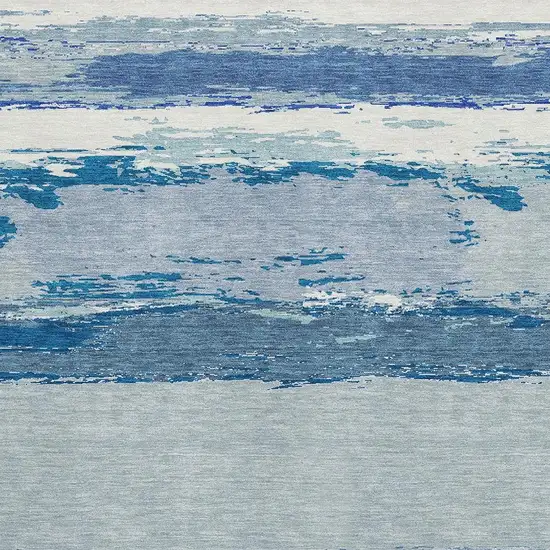 Blue And Ivory Abstract Washable Area Rug With UV Protection Photo 2
