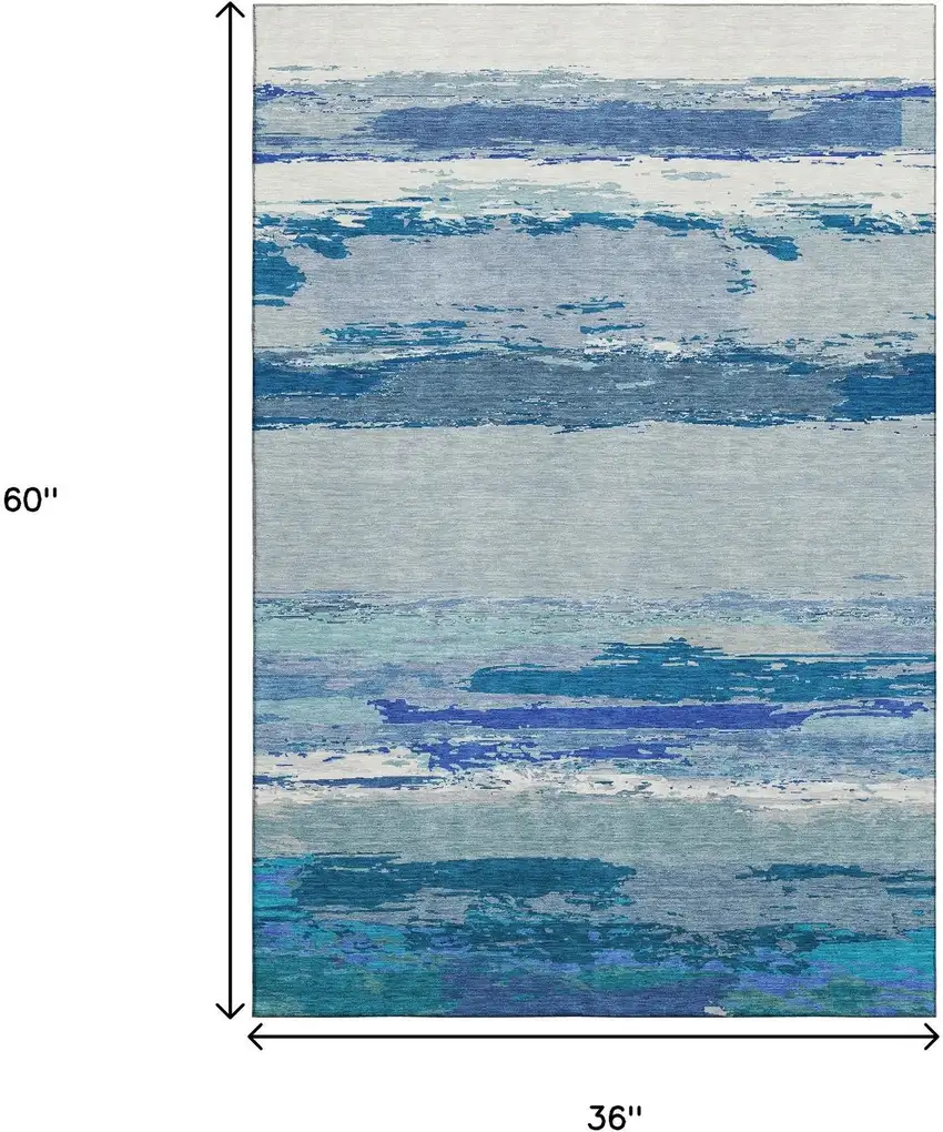 Blue And Ivory Abstract Washable Area Rug With UV Protection Photo 3