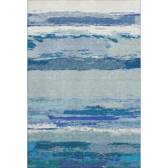 Blue And Ivory Abstract Washable Area Rug With UV Protection Photo 1