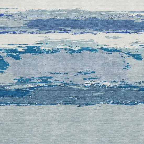 Blue And Ivory Abstract Washable Area Rug With UV Protection Photo 2