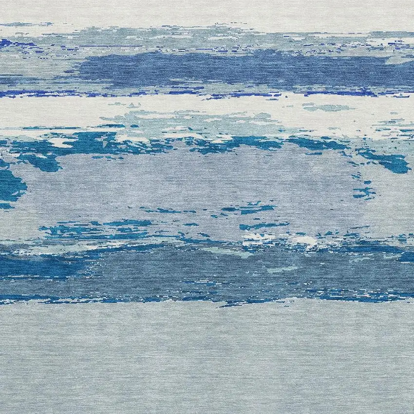 Blue And Ivory Abstract Washable Area Rug With UV Protection Photo 2