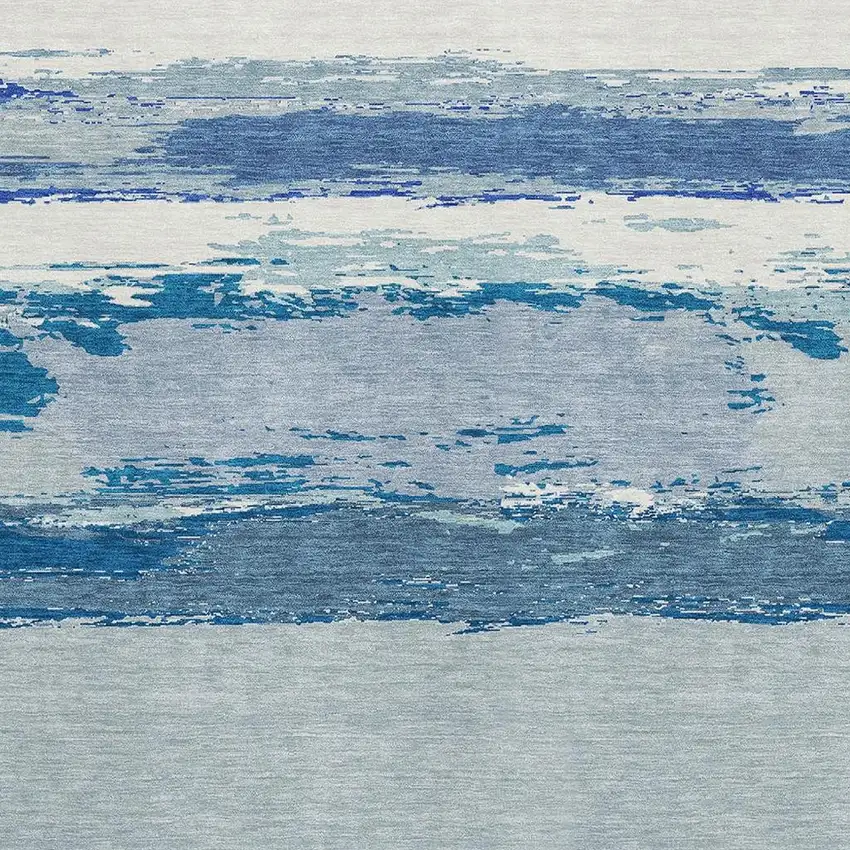 Blue And Ivory Abstract Washable Area Rug With UV Protection Photo 2