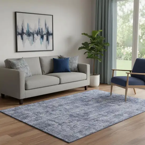 Blue And Ivory Abstract Washable Area Rug With UV Protection Photo 2