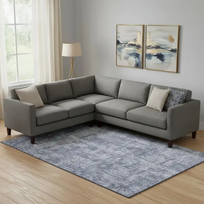 Blue And Ivory Abstract Washable Area Rug With UV Protection Photo 2