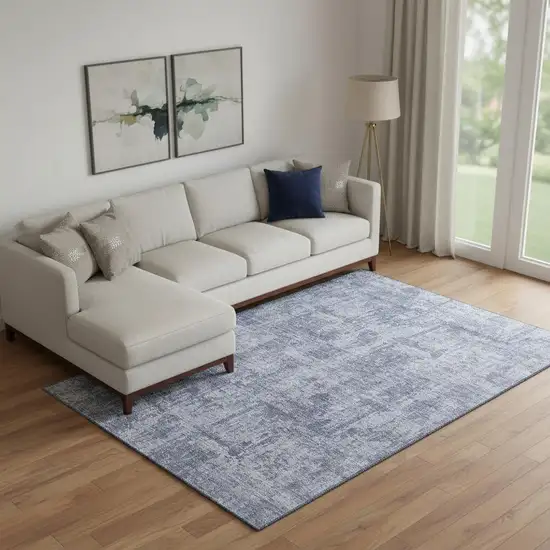 Blue And Ivory Abstract Washable Area Rug With UV Protection Photo 2