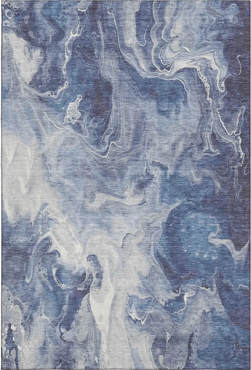 Blue And Ivory Abstract Washable Area Rug With UV Protection Photo 1