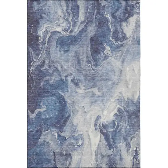 Blue And Ivory Abstract Washable Area Rug With UV Protection Photo 3