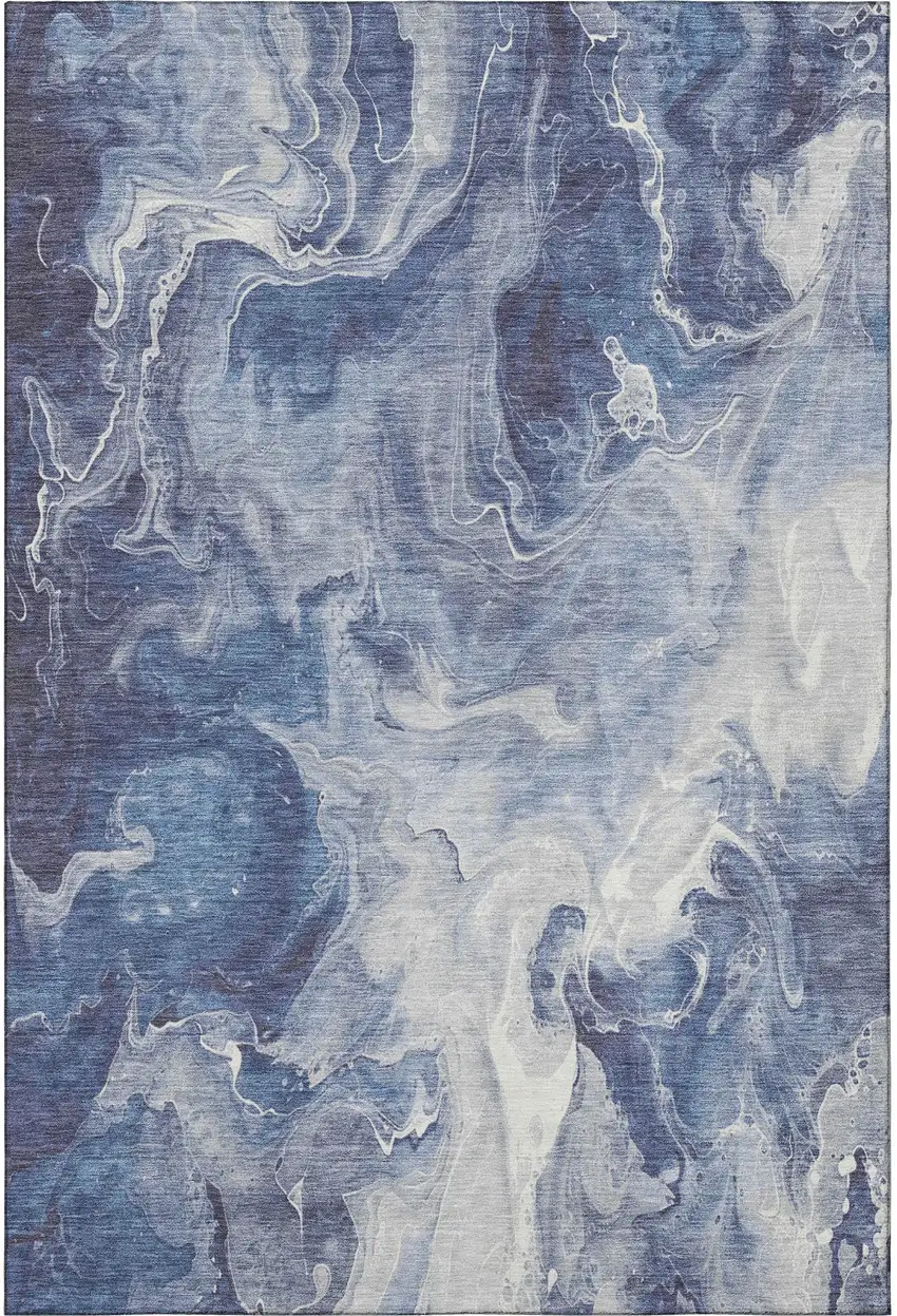 Blue And Ivory Abstract Washable Area Rug With UV Protection Photo 3