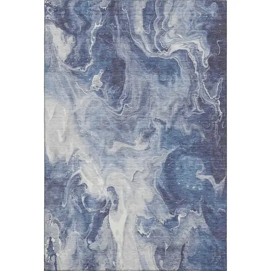 Blue And Ivory Abstract Washable Area Rug With UV Protection Photo 1