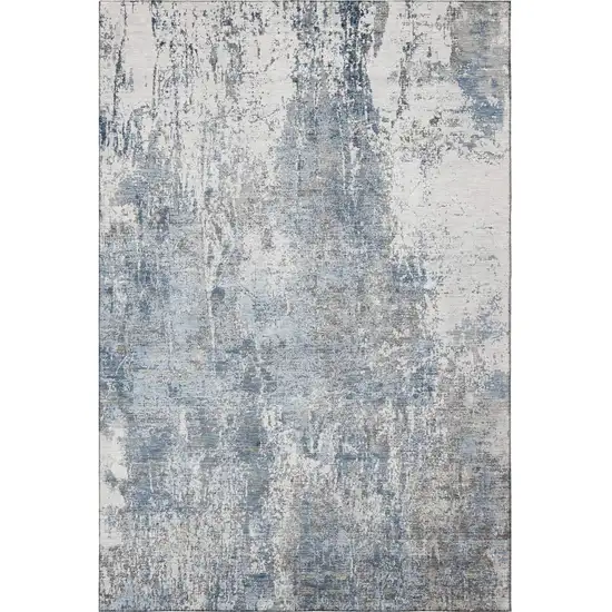 Blue And Ivory Abstract Washable Area Rug With UV Protection Photo 2