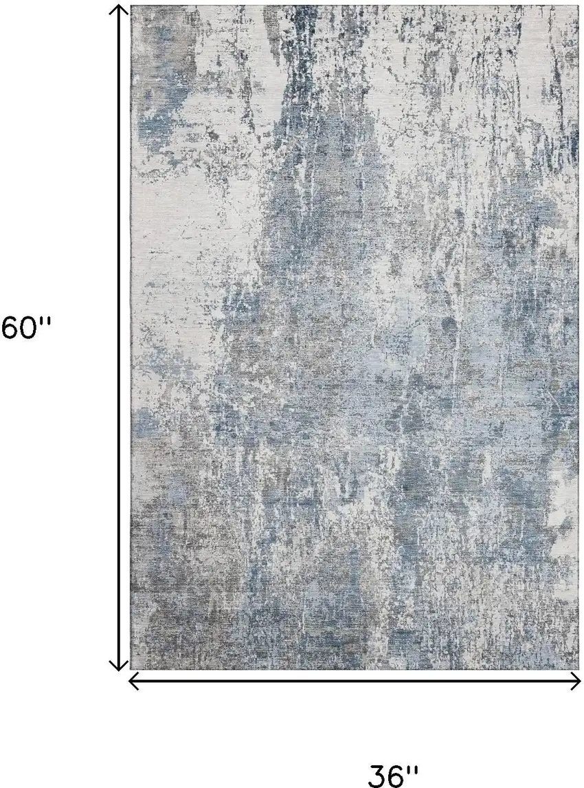 Blue And Ivory Abstract Washable Area Rug With UV Protection Photo 9