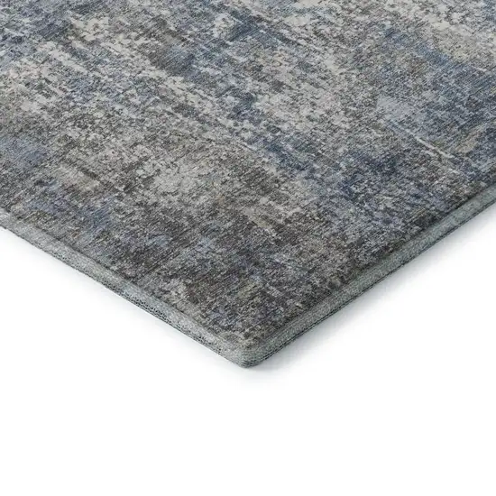 Blue And Ivory Abstract Washable Area Rug With UV Protection Photo 6
