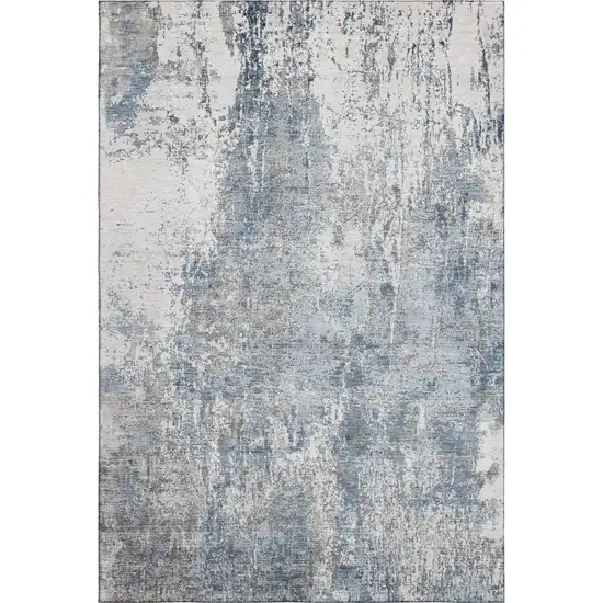 Blue And Ivory Abstract Washable Area Rug With UV Protection Photo 1
