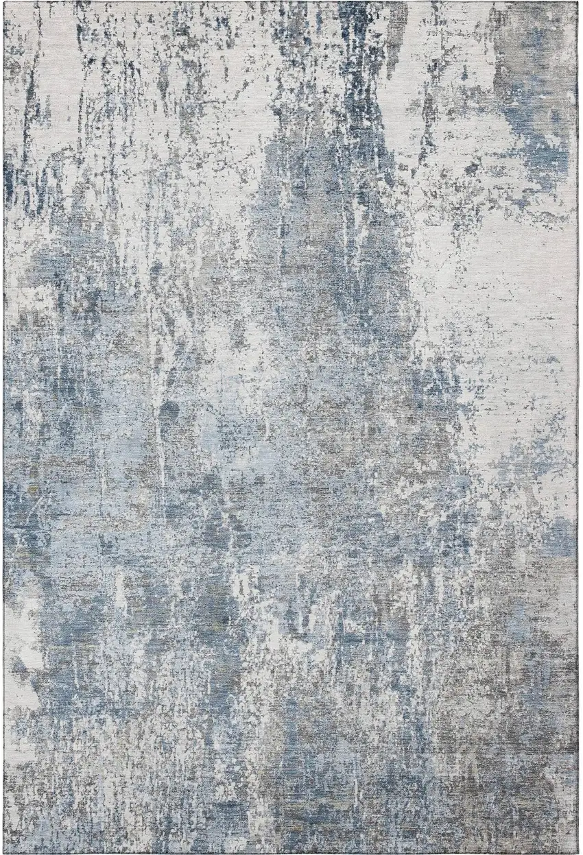 Blue And Ivory Abstract Washable Area Rug With UV Protection Photo 3