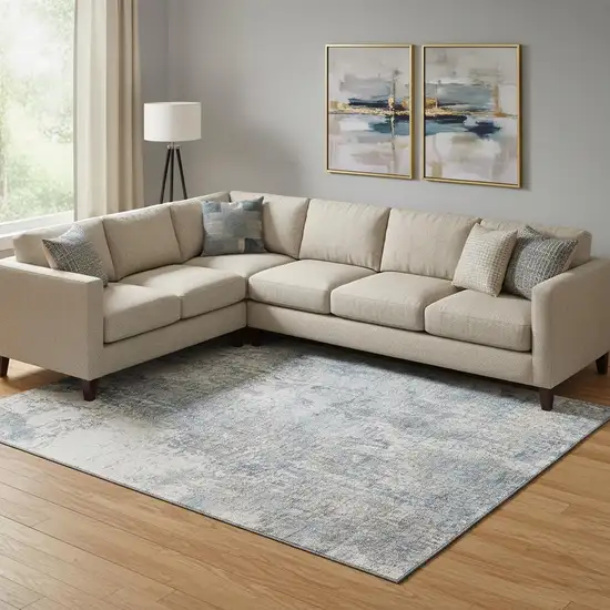 Blue And Ivory Abstract Washable Area Rug With UV Protection Photo 2