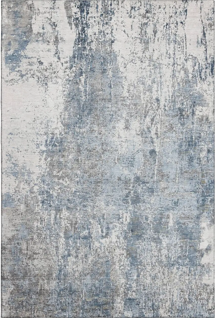 Blue And Ivory Abstract Washable Area Rug With UV Protection Photo 1