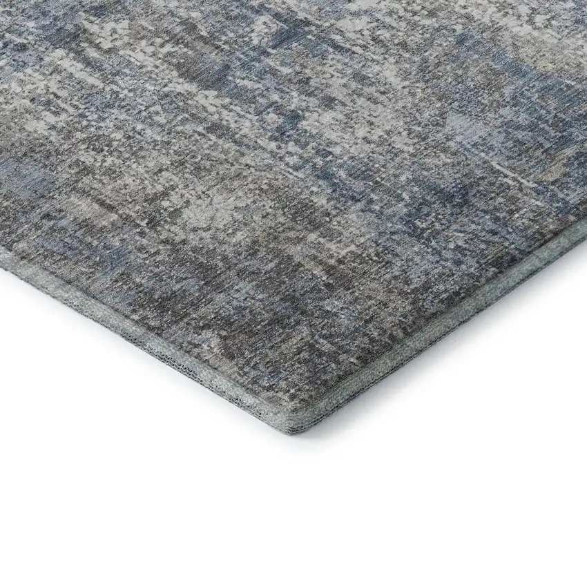 Blue And Ivory Abstract Washable Area Rug With UV Protection Photo 7