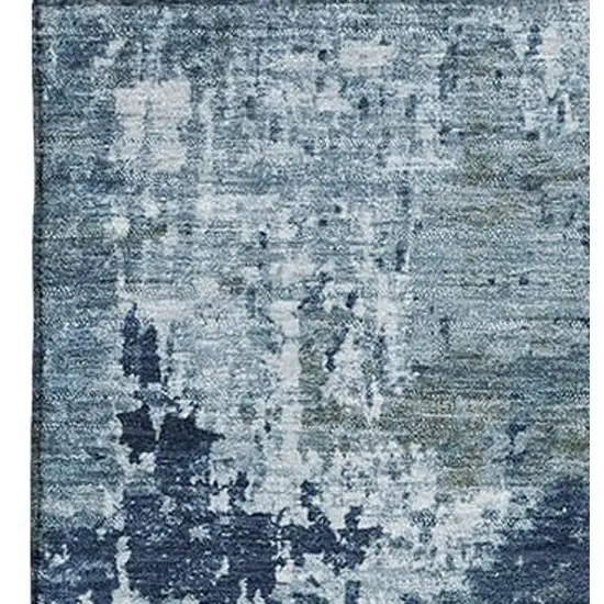 Blue And Ivory Abstract Washable Area Rug With UV Protection Photo 3
