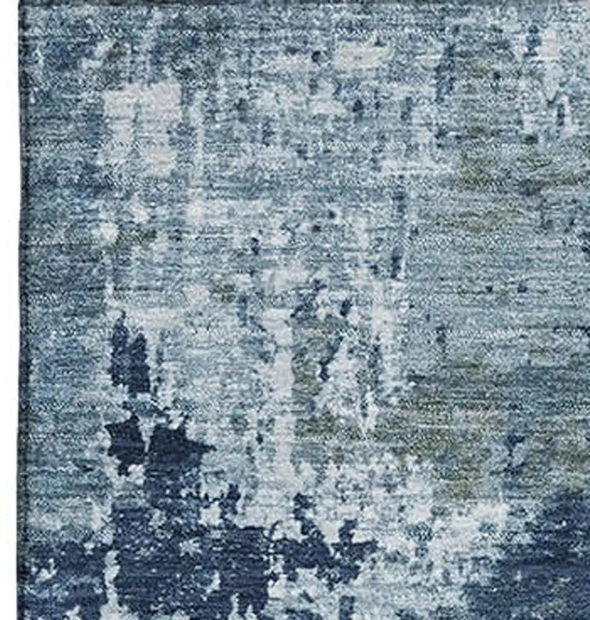 Blue And Ivory Abstract Washable Area Rug With UV Protection Photo 3
