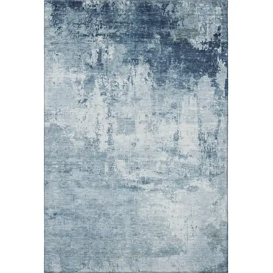 Blue And Ivory Abstract Washable Area Rug With UV Protection Photo 3