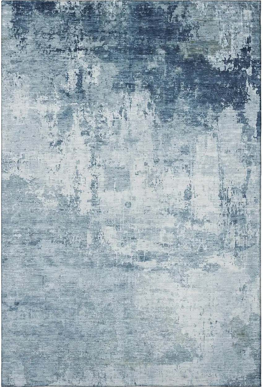 Blue And Ivory Abstract Washable Area Rug With UV Protection Photo 3