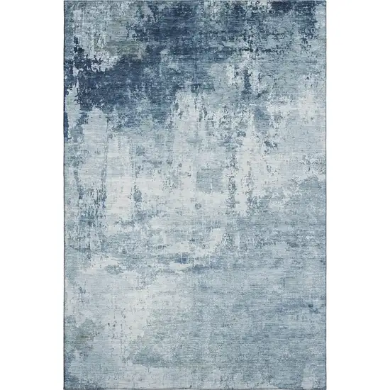 Blue And Ivory Abstract Washable Area Rug With UV Protection Photo 1