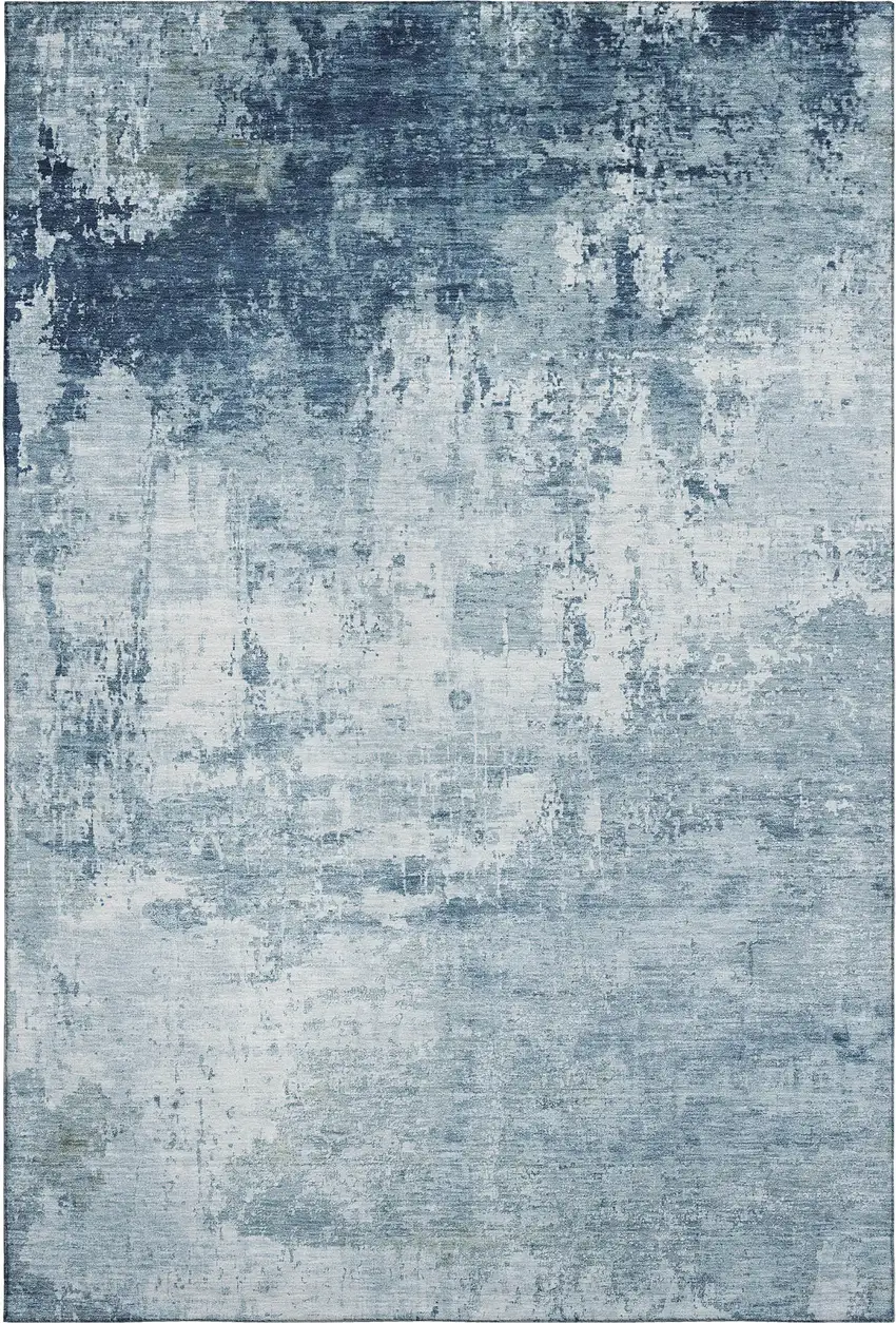 Blue And Ivory Abstract Washable Area Rug With UV Protection Photo 1