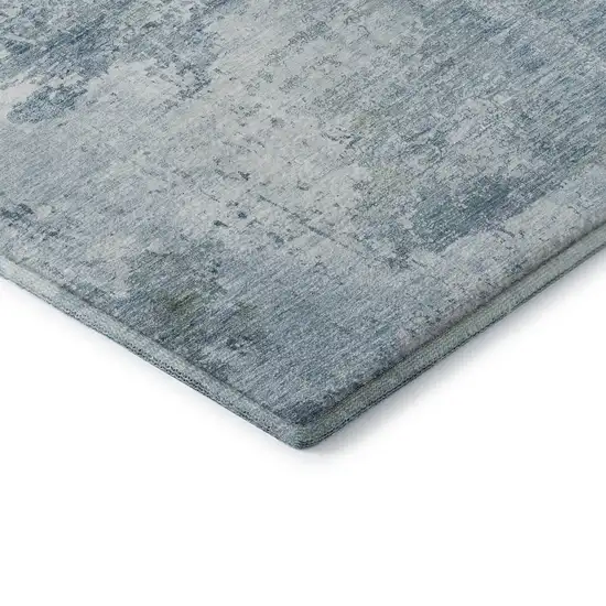 Blue And Ivory Abstract Washable Area Rug With UV Protection Photo 7