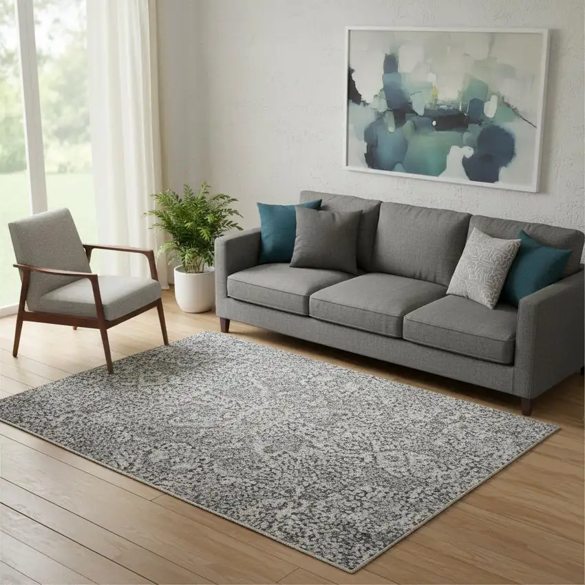 Blue And Ivory Abstract Washable Area Rug With UV Protection Photo 2