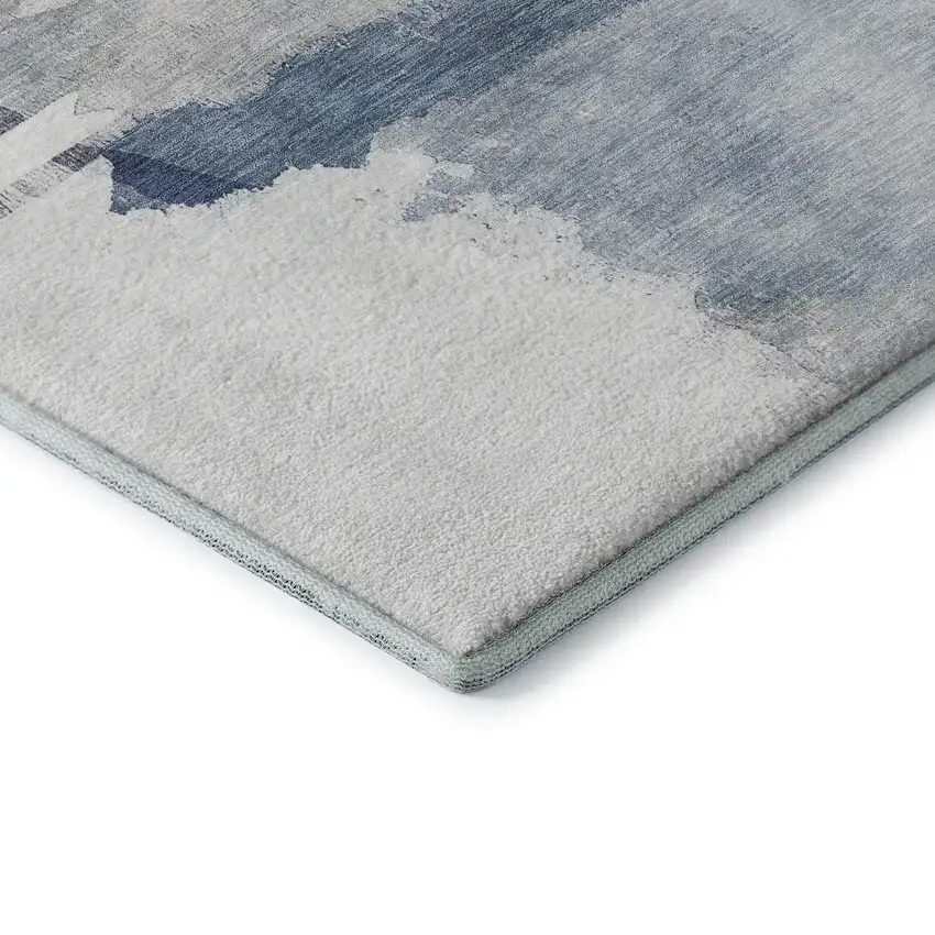 Blue And Ivory Abstract Washable Area Rug With UV Protection Photo 8
