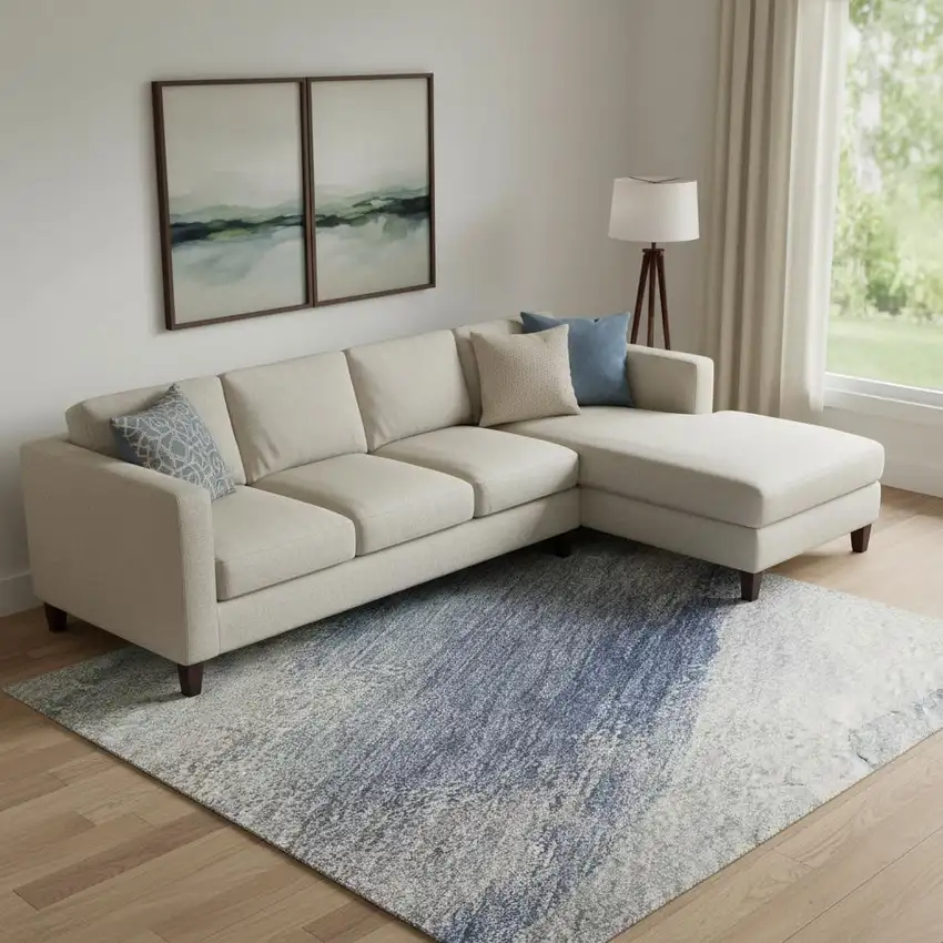 Blue And Ivory Abstract Washable Area Rug With UV Protection Photo 2