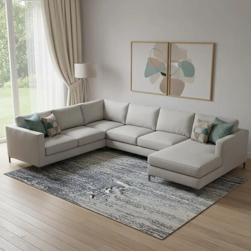 Blue And Ivory Abstract Washable Area Rug With UV Protection Photo 2