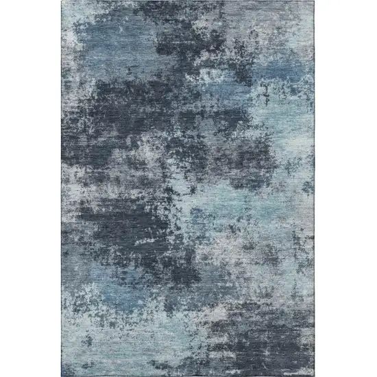 Blue And Ivory Abstract Washable Area Rug With UV Protection Photo 4