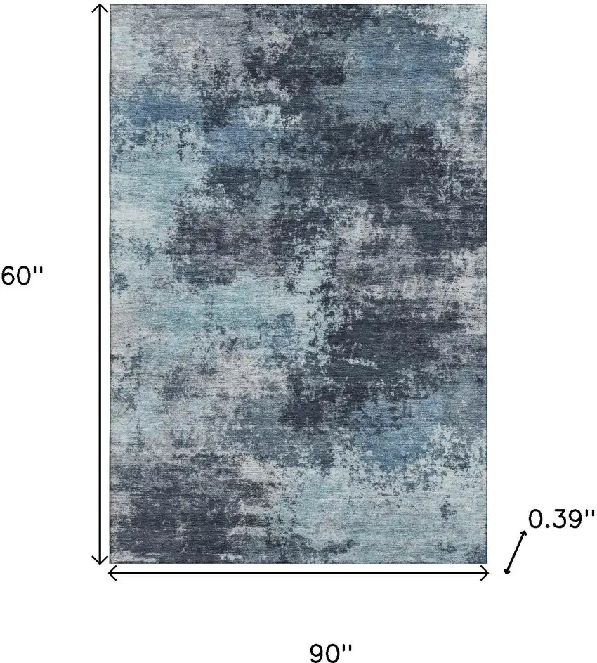 Blue And Ivory Abstract Washable Area Rug With UV Protection Photo 9