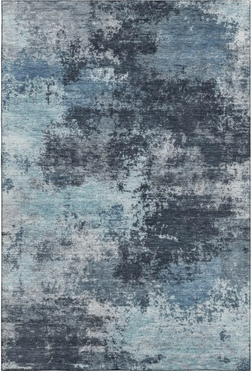 Blue And Ivory Abstract Washable Area Rug With UV Protection Photo 1