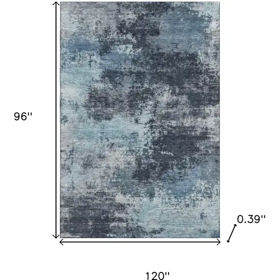 Blue And Ivory Abstract Washable Area Rug With UV Protection Photo 9